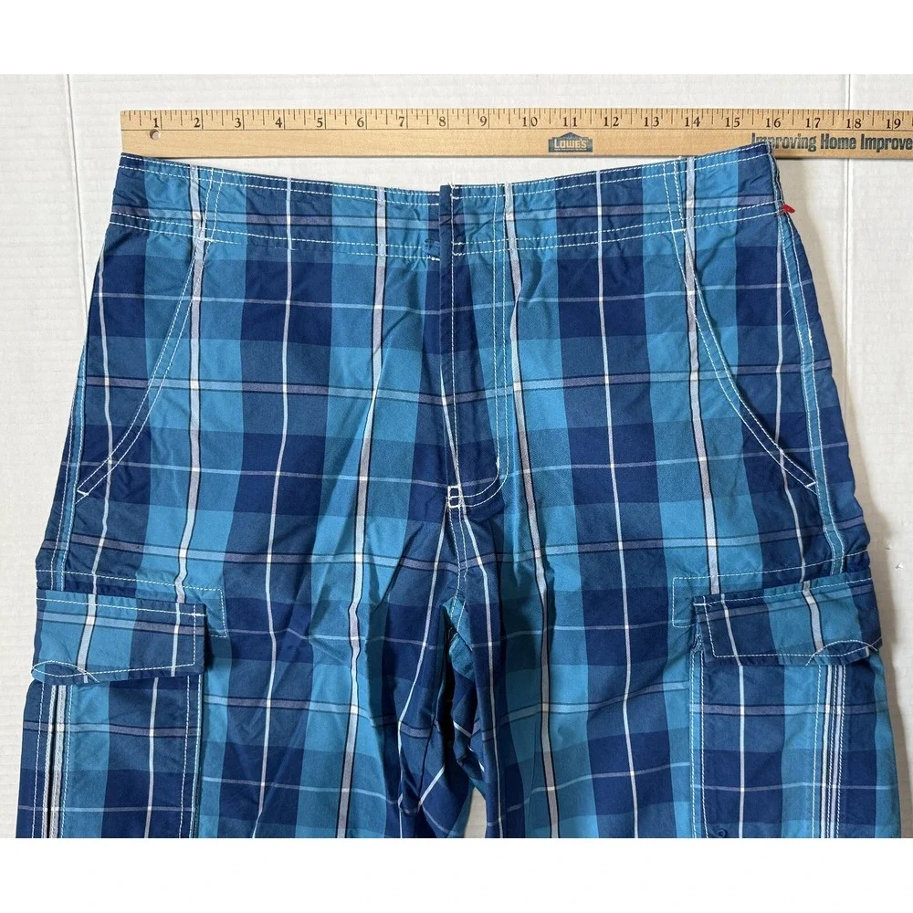 LL BEAN -‎ Men's Blue Plaid Hybrid Swim Trunk Boardshorts Shorts - Size 30x10